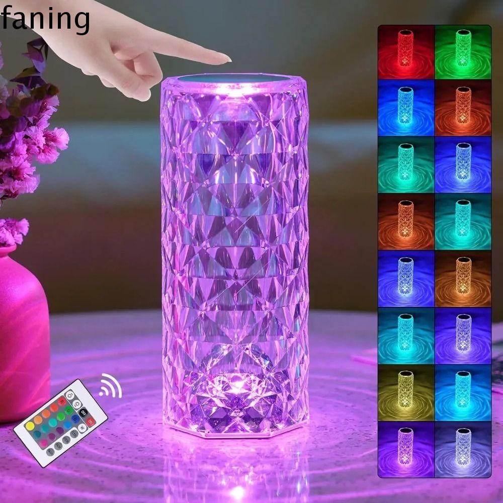 FANING 16 màu Đèn bàn hoa hồng pha lê Điều khiển từ xa USB có thể sạc lại Đèn chiếu ban đêm Sáng Tạo Lãng mạn Đèn thẩm mỹ Đầu giường phòng ngủ