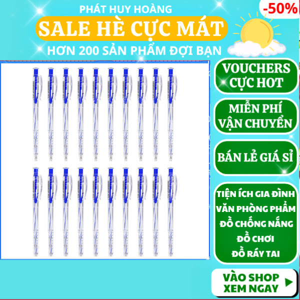 Combo 20 cây bút bi xanh TL-027 giá rẻ , phổ thông - Bút bi mực màu xanh bút bi , gòi nhỏ giá rẻ, viết bi ngòi bấm tiện dụng, bút viết bấm văn phòng phẩm mực xanh,đồ dùng học tập, Phát Huy Hoàng