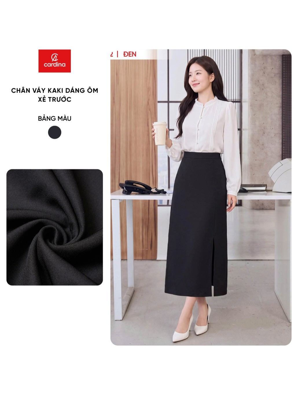Chân váy nữ CARDINA chất liệu chéo kaki dáng ôm xẻ trước 6CVO01