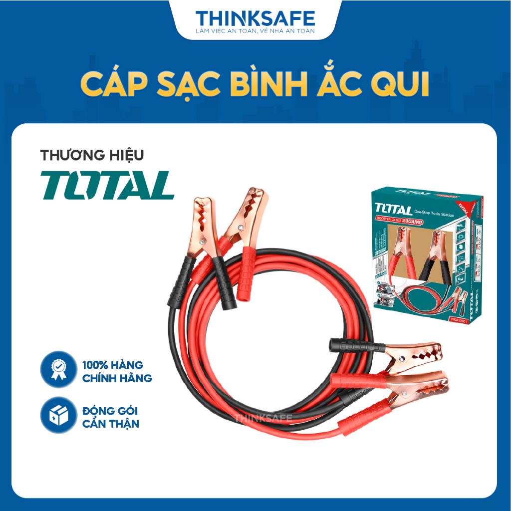 Dây cáp sạc bình ắc qui total pbca12001 dòng điện 200 amp kích thước kẹp14x9cm dây 8mm dài 2.5m - thinksafe