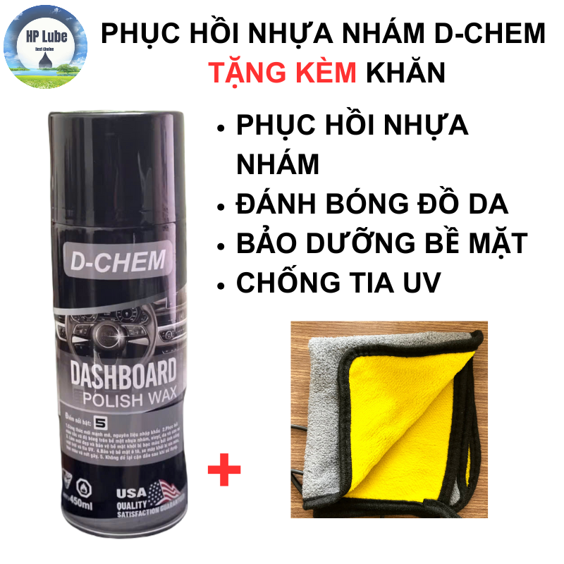 Phục Hồi Nhựa Nhám D-Chem Dashboard Polish 450ml Làm Mới Nhựa Nhám Đồ Da Nội Thất Ô Tô