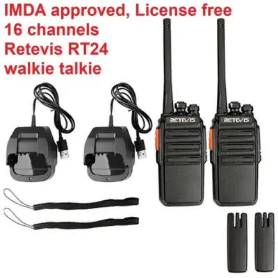Singapore stock! IMDA Approved, Retevis RT24 Walkie Talkie 0.5W 16 Channel (Singapore 8 channels) PMR446 Legal and License-Free (Singapore and Europe) Two Way Radio with USB Charger (Black, 1 Pair)