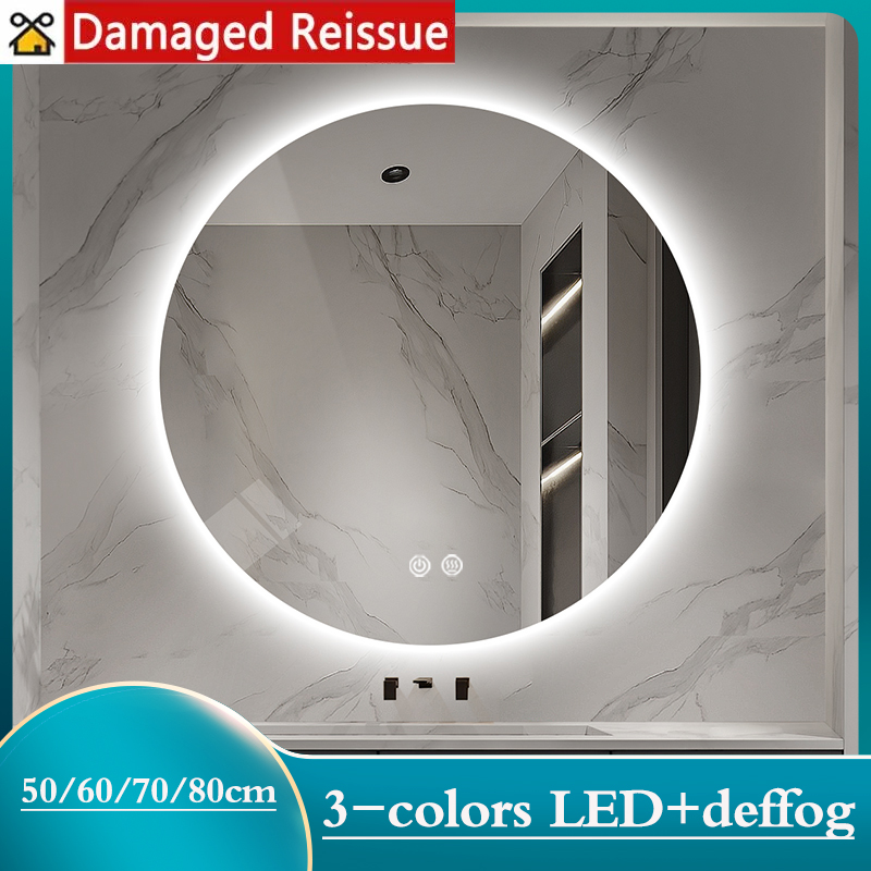 Bathroom Mirror with LED Lights Smart Bathroom Wall Mounted Backlit Lighting Illuminated with Lights Bedroom Mirror with Defogging Illuminated Circular Makeup Mirror Dressing Mirror ราคา 2,997 บาท*ส่งฟรี