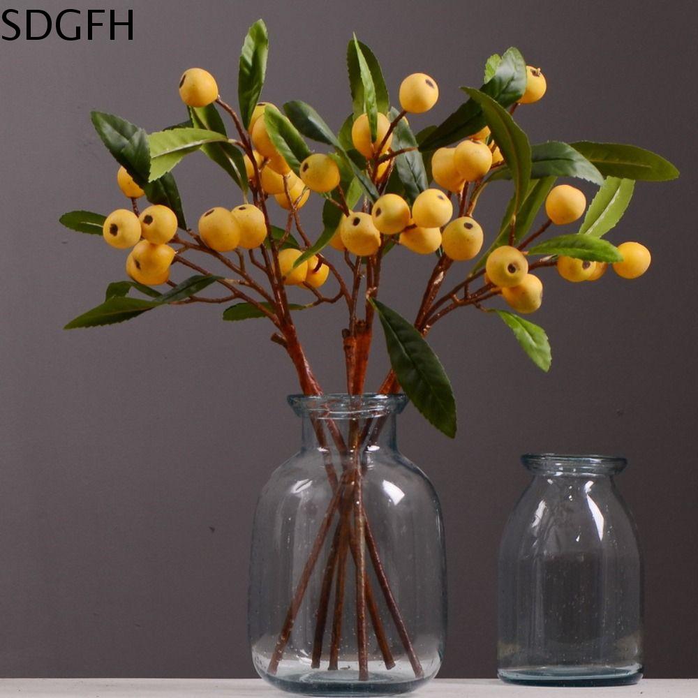 SDGFH Lớn Cành cây sơn trà nhân tạo Thực tế Màu vàng Cành quả mọng Hoa giả Bonsai Thanh lịch Cây giả Trang trí phòng khách nhà