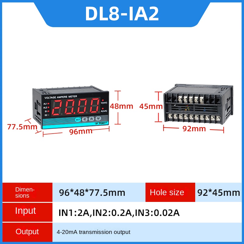 DL8-IA2 | Đồng Hồ Đo Điện Áp & Dòng Điện TOKY - Tùy Chọn Khác DL8-IAACT/RC10AACT/IRC18V600/IV600/RC18DACT | Hỗ Trợ 24V | Đa Dạng Phạm Vi Đo