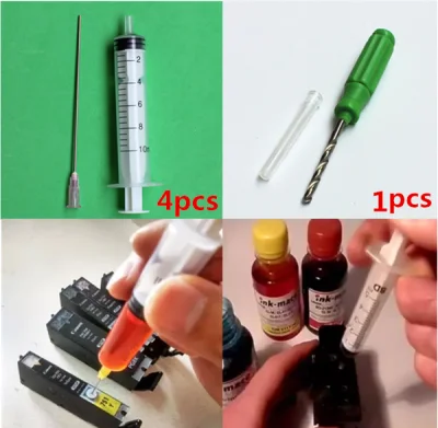 (Singapore spot) Ink Cartridge Refilling Syringe+Needle / Drill Tools Plugs / Inkjet Printer Refilling Ink Diy Refill