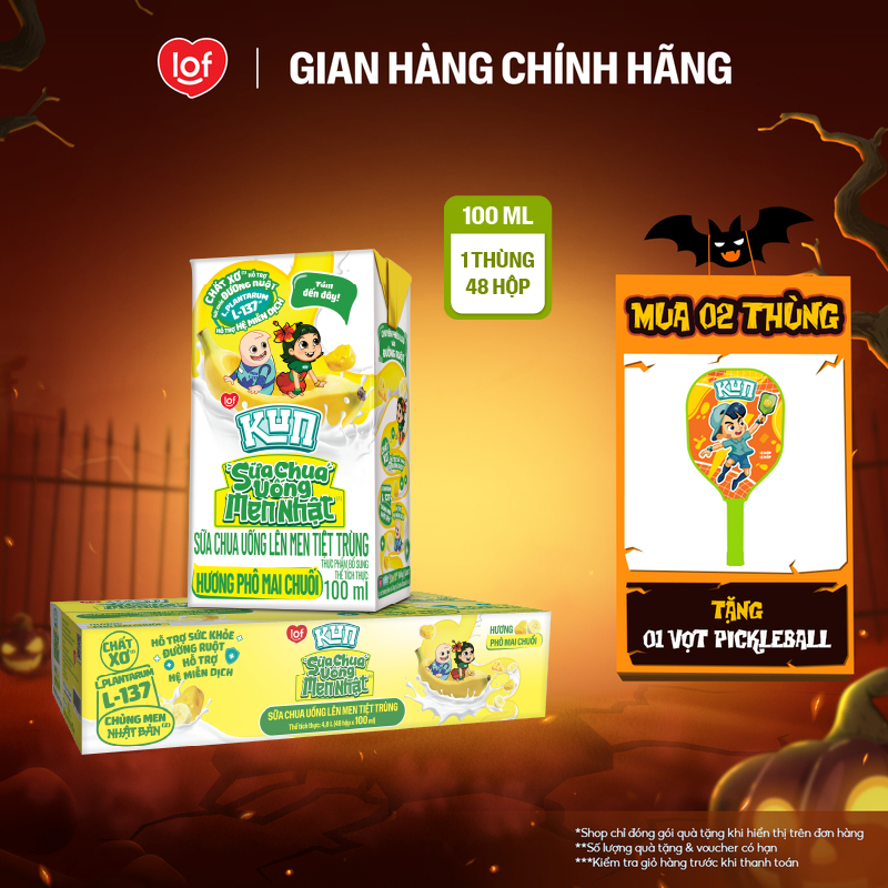 Sữa chua uống Kun men nhật hương phô mai chuối thùng 48 hộp x 100ml