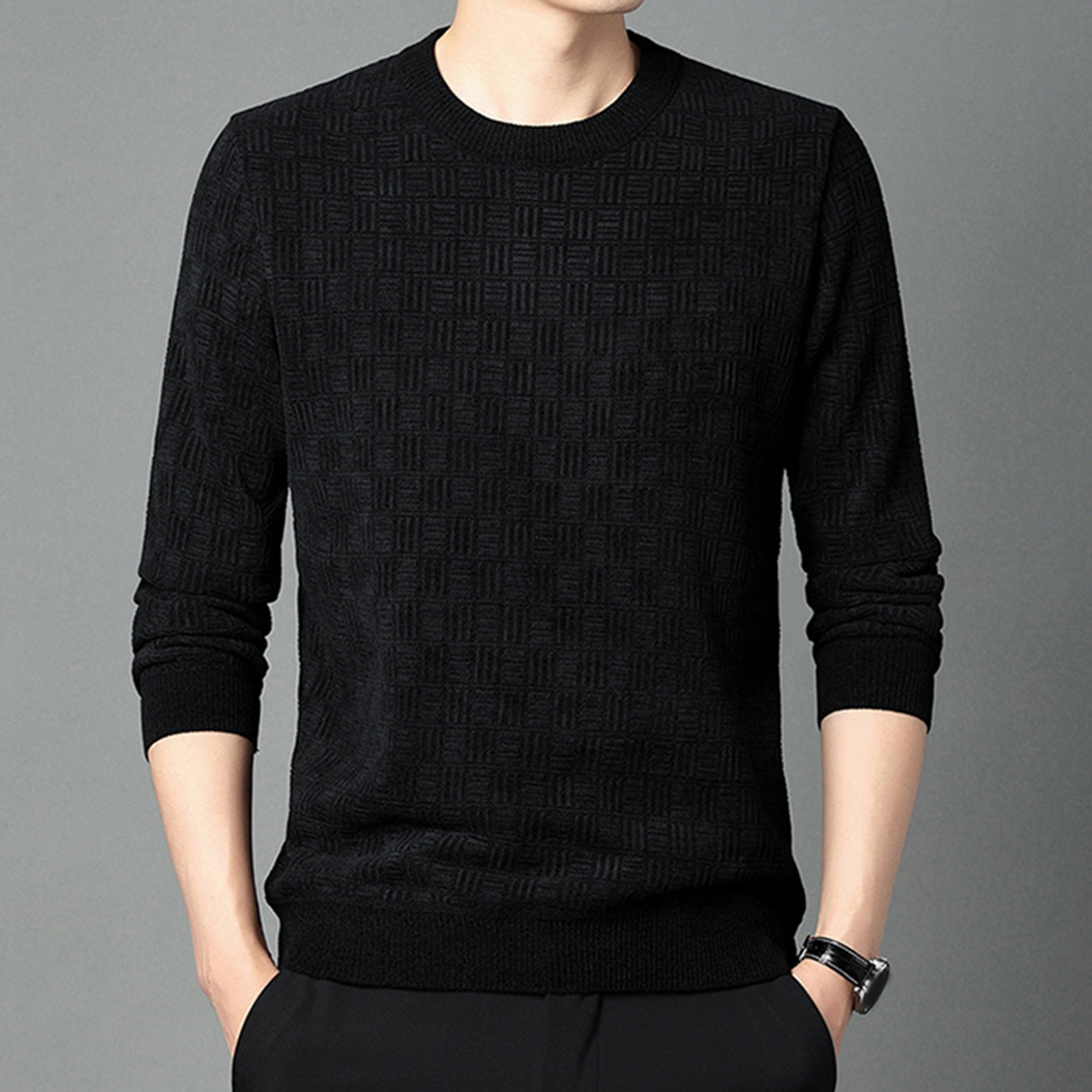 yitu Soft Plush Fleece Sweater Fleece Sweater Cozy and Men's Knitted Sweater for Winter Warm and Soft Pullover with599_voghion.com