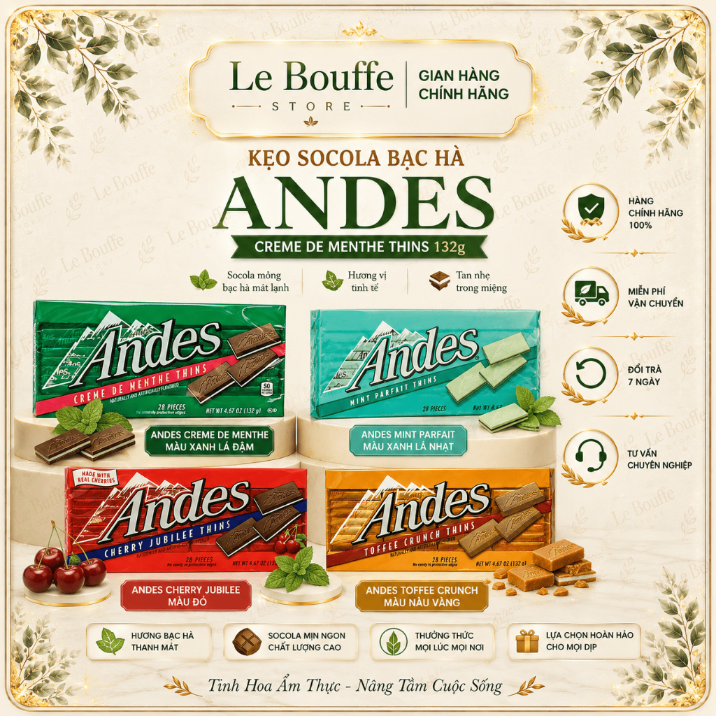 Kẹo Socola Andes Bạc Hà Creme De Menthe Thins 132g