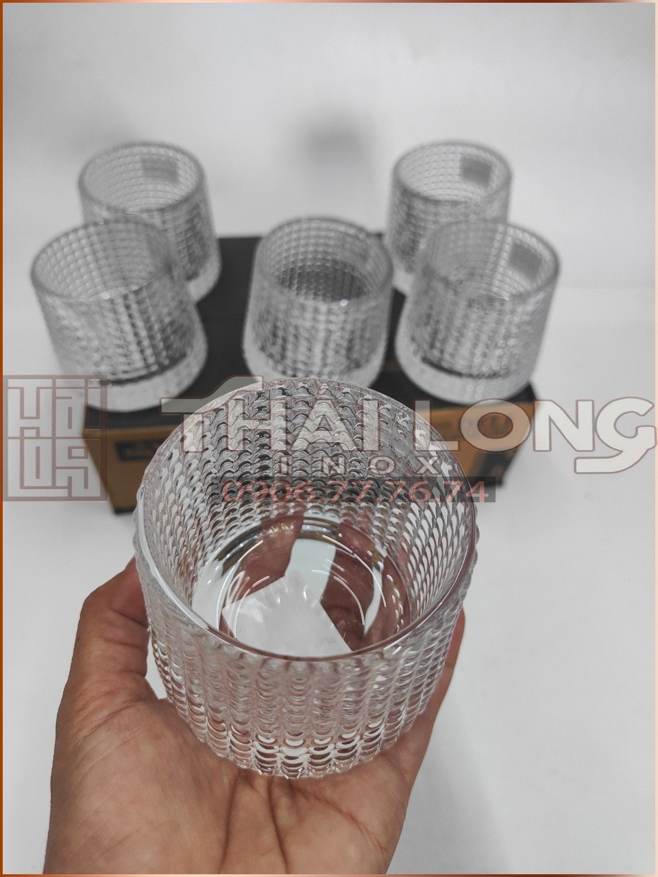 Hộp 6 ly thủy tinh deli đáy xoay