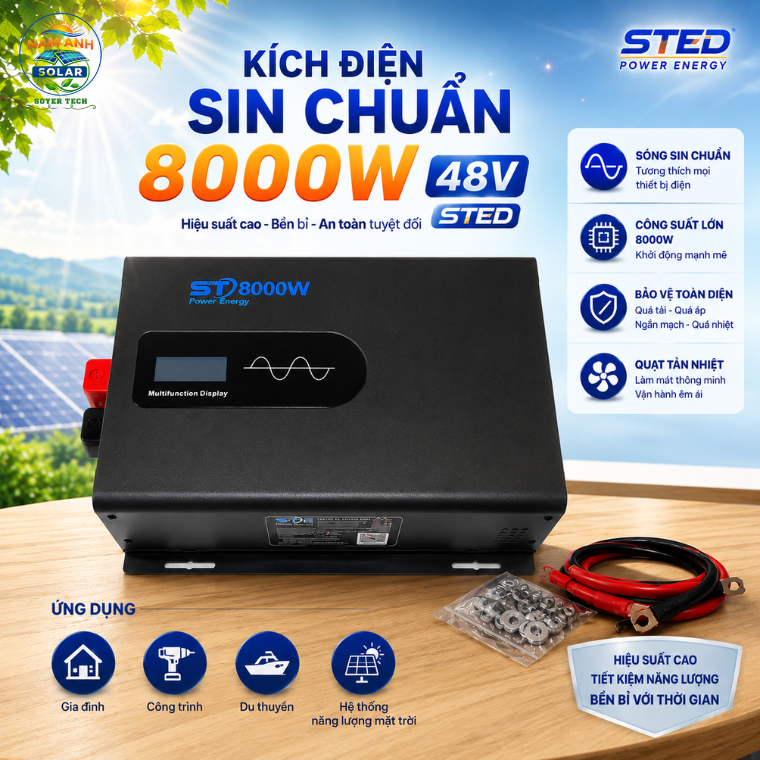 Bộ chuyển đổi điện Sin Chuẩn 8000W 48V sang 220V -Bộ đổi nguồn 48V 8000W STED SOYER TECH NEW