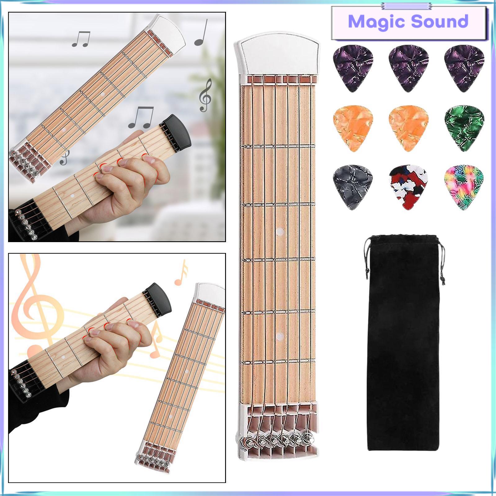 Âm thanh kỳ diệu đàn guitar bỏ túi 6 Strings Fingerboard Guitar học tập di động cho trẻ em người lớn với túi nhung cho nhà du lịch hữu ích 6 băn khoăn
