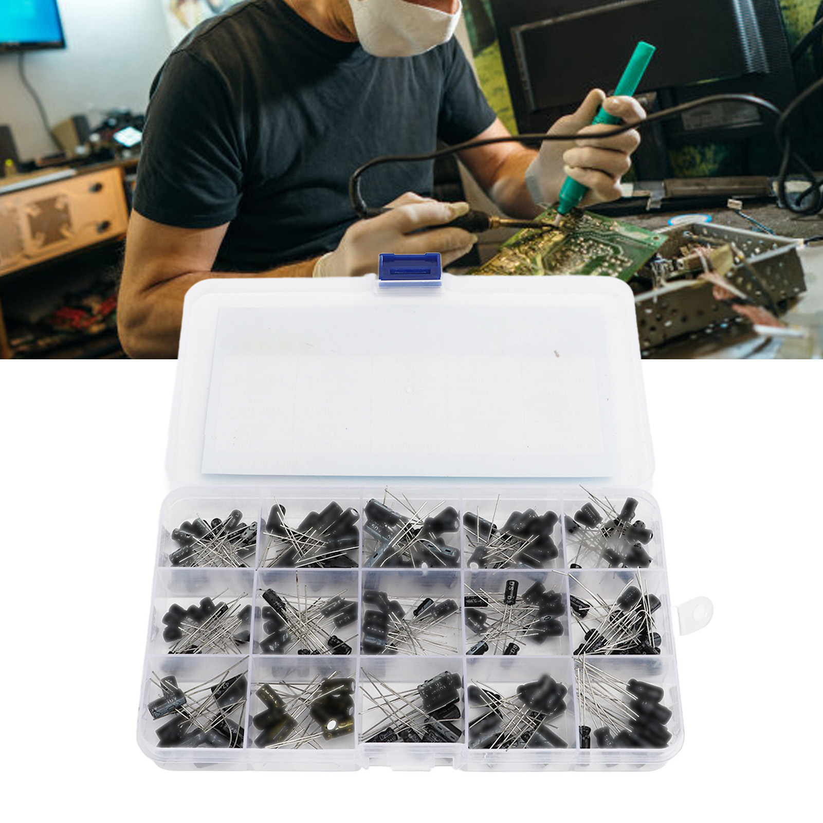 Điện Phân Kit 50V 25V 16V 10V Bộ dụng cụ phân loại rõ ràng đánh dấu 200 cái 15 giá trị cho thiết bị điện tử sửa chữa