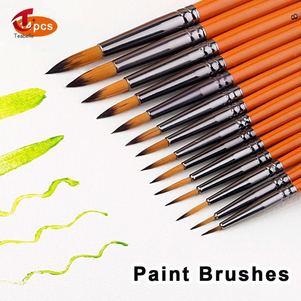 Teabelle Artist Nylon Brush Set Wood Handle Watercolor Brush Beginner Professional Wall Painting Acrylic Paint Board Tools Art Supplies