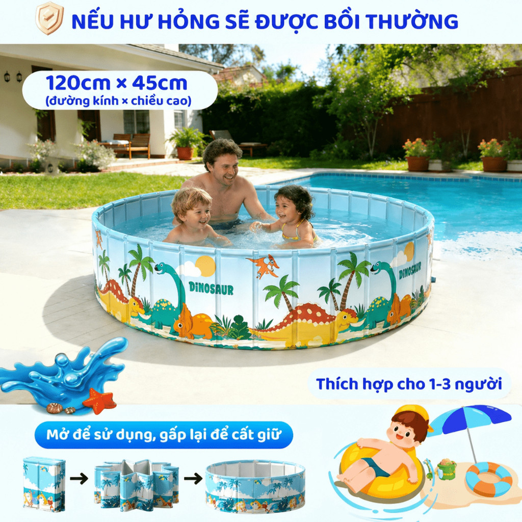 Bể bơi Gấp Gọn Cho Bé Hồ Bơi Không Cần Bơm Gia Đình 3 Lớp PVC Dày Hồ Bơi Trẻ Em Ngoài Trời