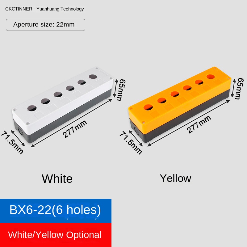 Hộp Nút Nhấn 22mm - Màu Vàng - BX6 (Sáu Lỗ) | CKCTINNER BX1-BX6, 1-6 Lỗ, Đèn/Nút Thường, Cắt Nấm, IP65 Chống Nước, Vàng/Trắng, Công Nghiệp, Chất Lượng Cao