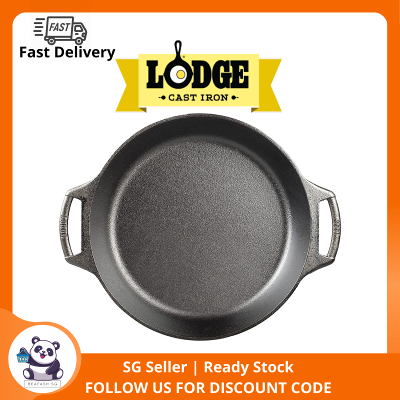 Lodge 10.25 Inch Seasoned Cast Iron Bakers Skillet Pan, Black Singapore