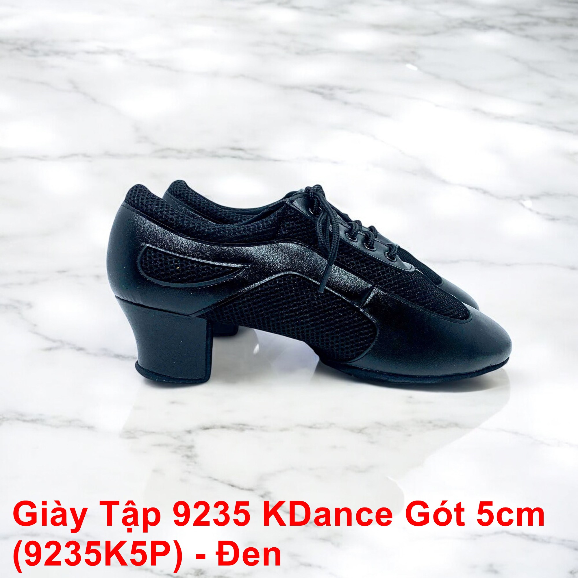 Giày Tập Khiêu Vũ Dancesport 9235 KDance Gót 5cm (9235K5P) - Đen (Tặng Túi Đựng Giày)