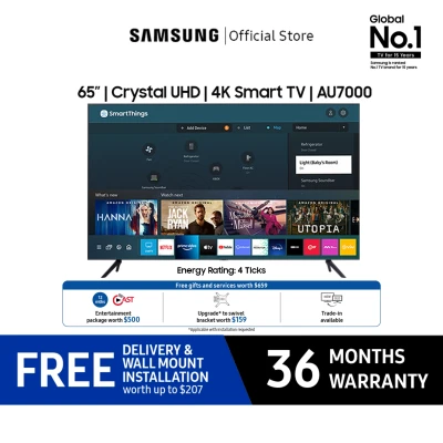 [Bulky] Samsung AU7000 (UA65AU7000KXXS) UHD 4K 65-inch Black Smart TV (2021) 4 Ticks / 36 Months Warranty
