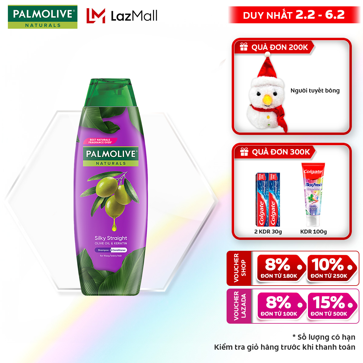 [Chỉ 2-6.2_Áp Voucher giảm thêm đến 23%]Dầu gội Palmolive kèm dầu xả 2-trong-1 chiết xuất thiên nhiên dưỡng tóc bồng bềnh 180ml