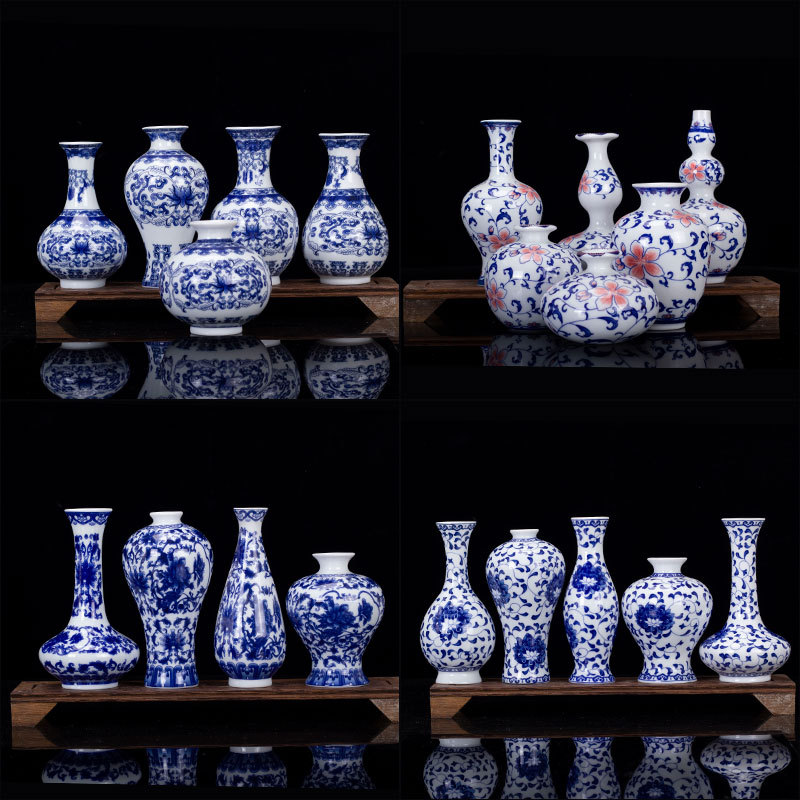 Zhongzhaojing22 gốm sắp xếp, bình hoa khô, gốm trang trí nhà, phong cách dân tộc sứ 5 lọ &amp; tàu