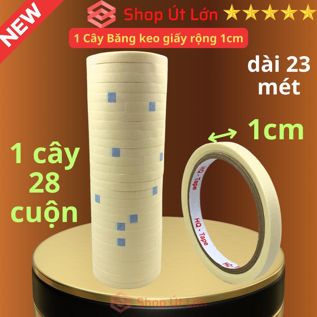 Băng keo giấy, rộng 1cm, dài 23 mét, lõi giấy 3mm - 1 cây có 28 cuộn
