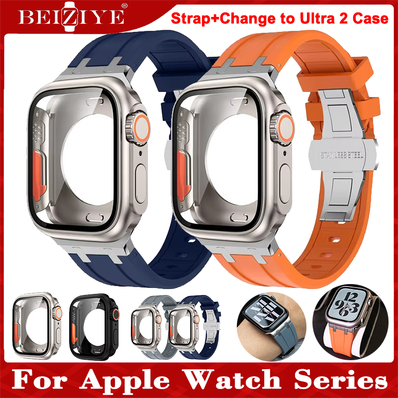 Case+Strap for Apple Watch Series 10 9 8 7 6 5 4 SE สายนาฬิกาซิลิโคน 45mm 44mm 41mm 45mm bracelet Rubber Strap Upgrade Ultra 2 49mm Protective Case Film for apple watch series 10 42mm 46mm สายนาฬิกาข้อมือ Silicone Strap With Screen Protective Case ราคา 1,054 บาท*ส่งฟรี