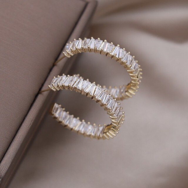 Đồ Trang Sức Hàn Quốc mới 14K mạ Vàng Sang Trọng Lớn Vòng C-Hình Bông tai đá zicon Phụ Nữ Thanh Lịch tiệc khiêu vũ Phụ Kiện