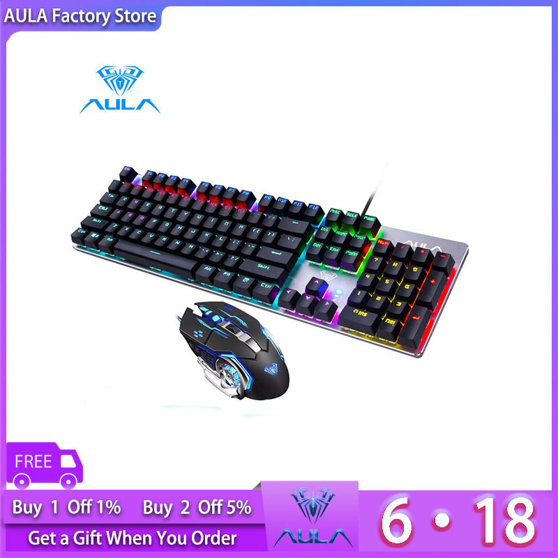 AULA Factory Store Mechanical Gaming Keyboard and Gaming Mouse Combination-Black/Blue Switch (F2068+S20) Singapore