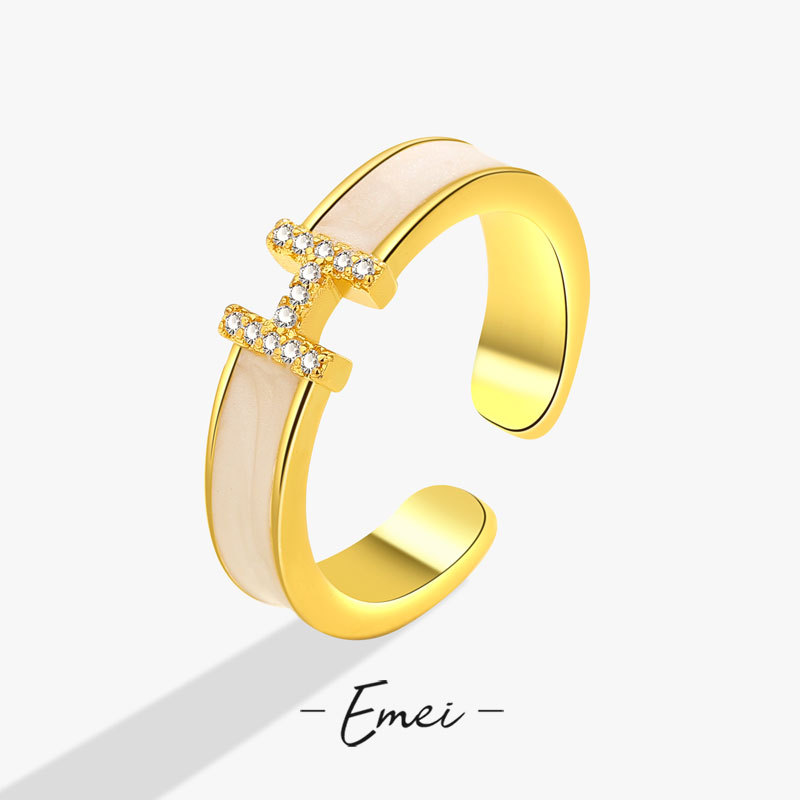 H Letter Dripping Oil Ring Femininity Light Luxury Niche Design Sense Opening Index Finger Ring