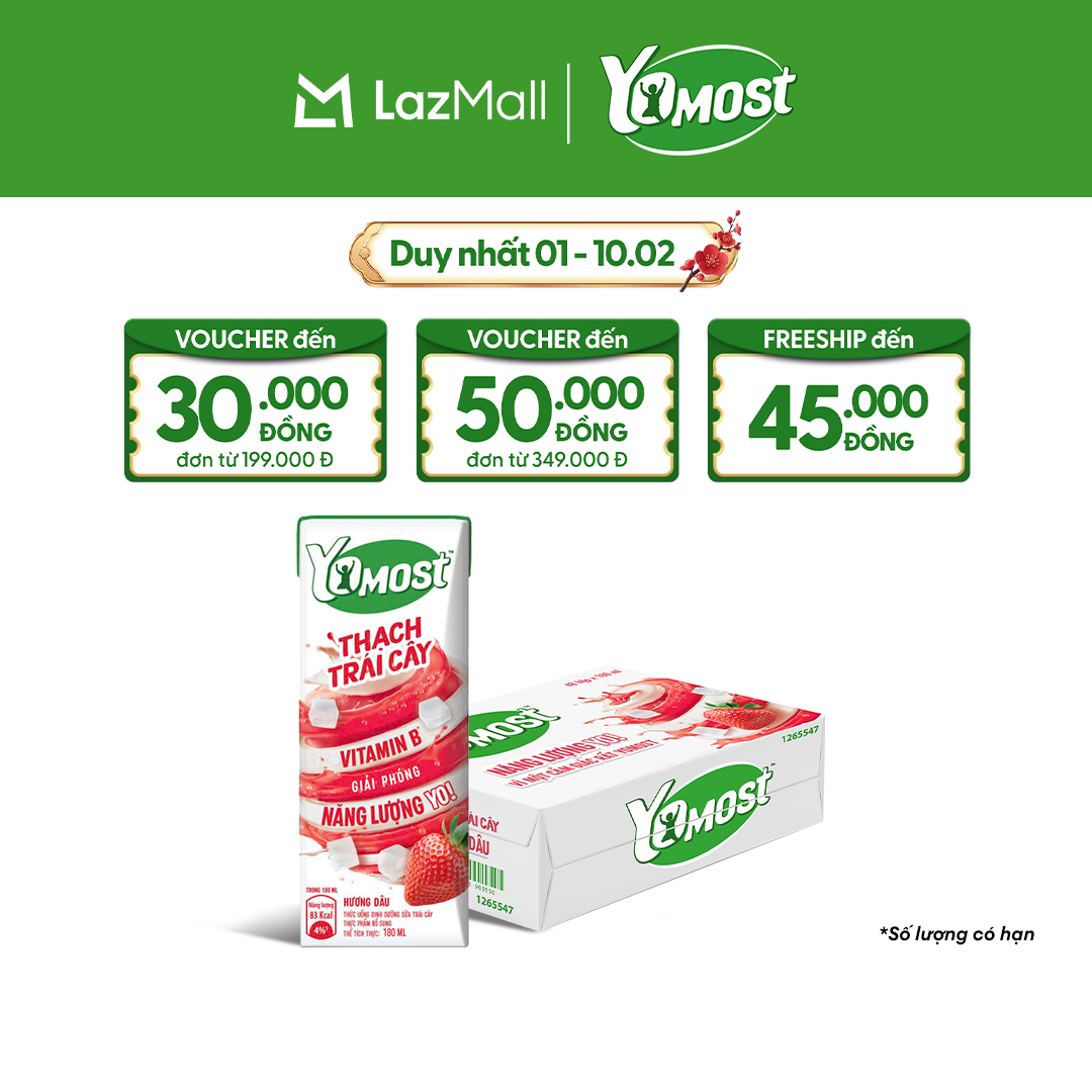 Thùng 48 Hộp Yomost Thạch Trái Cây Hương Dâu (48x180ml)