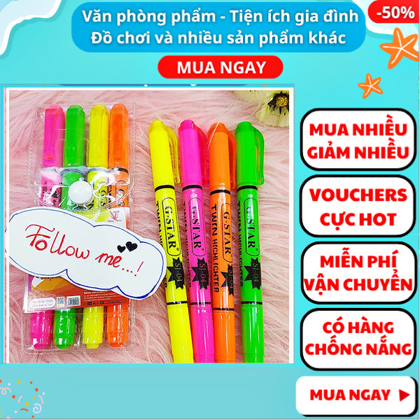 Bộ 4 bút highlight 4 bút dạ quang 4 màu 2 đầu Gstar giá rẻ ✔️ Bút highlight 2 đầu ✔️ Bút dạ quang 2 