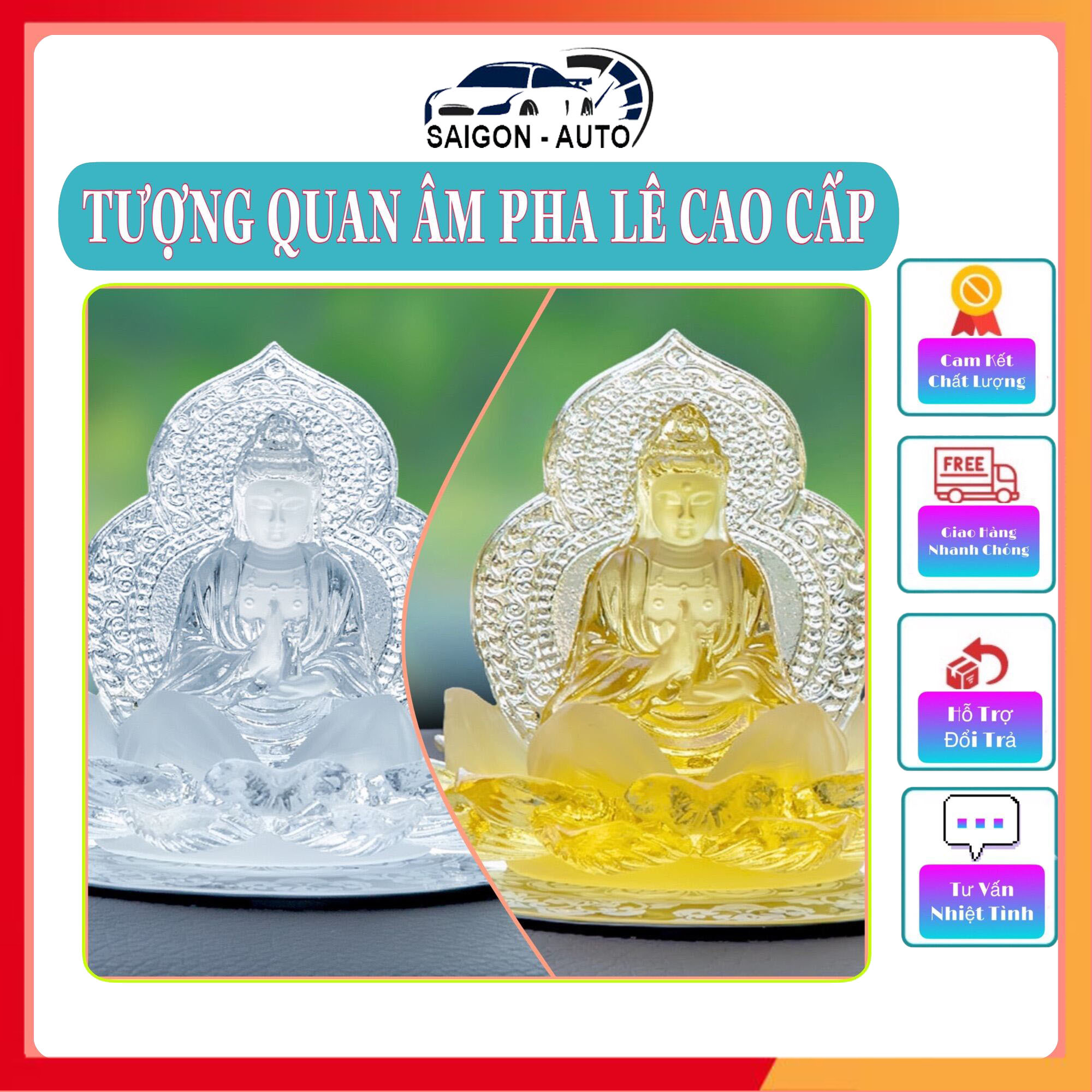 Tượng phật bà Quan Âm ngự đài sen để taplo ô tô xe hơi chất liệu pha lê cao cấp - Tượng Quan Âm Bồ Tát để bàn làm việc