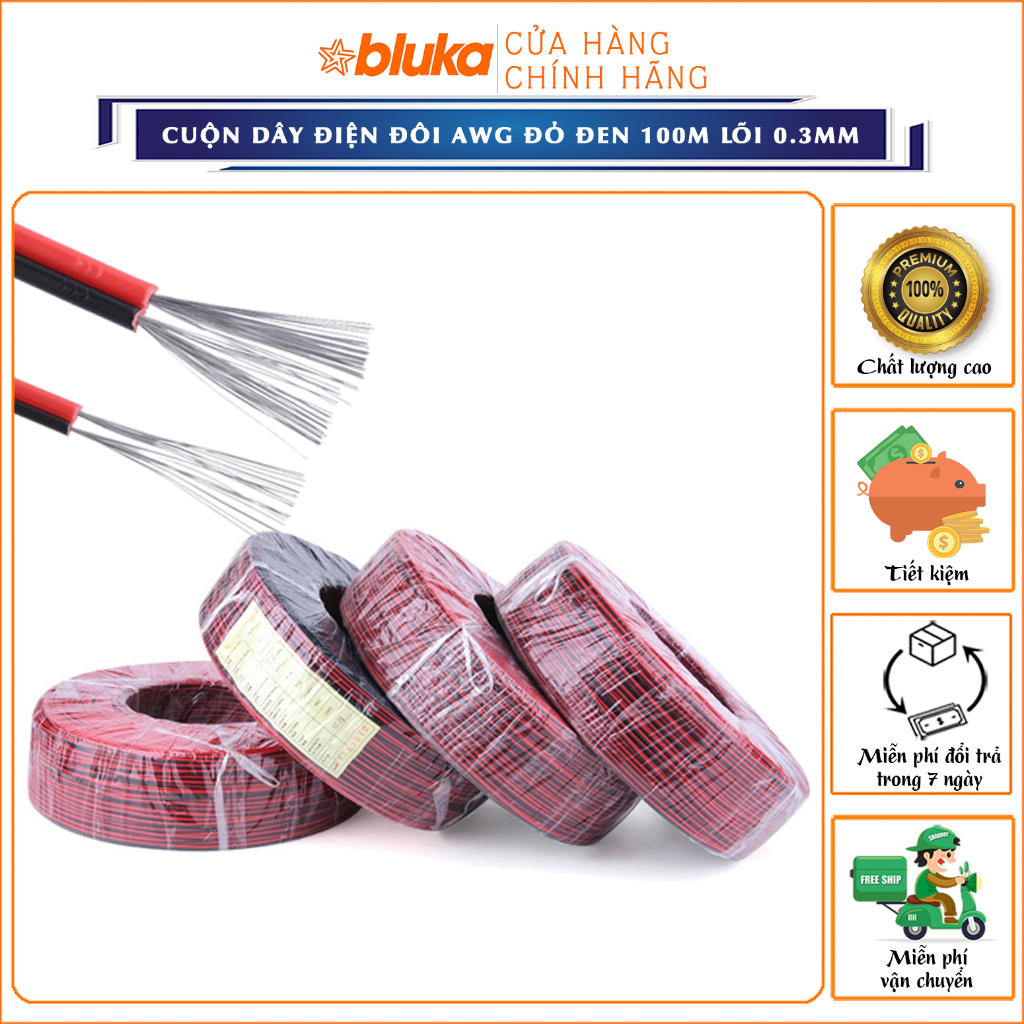 Cuộn dây điện đôi awg đỏ đen lõi 0.3mm