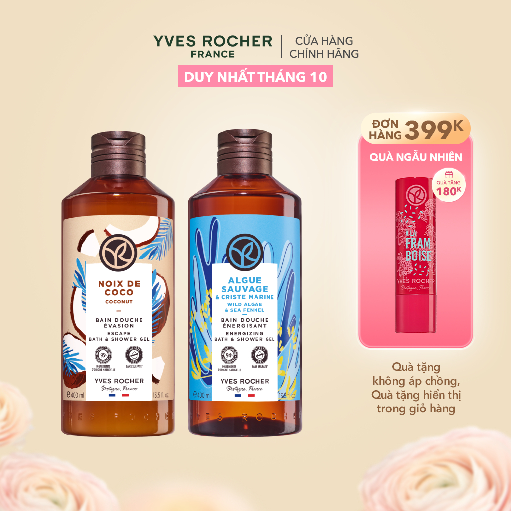 Combo 2 Sữa Tắm Làm Sạch Yves Rocher Yves Rocher Coconut và Wild Algae & Sea Fennel 400ml x 2