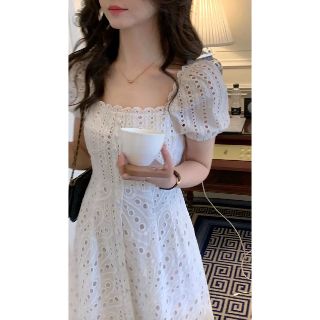 White Lace Cheongsam Women Short Sleeve Traditional Vintage Dress