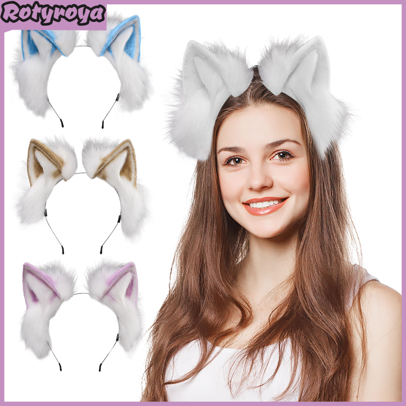 Imitation Fox Fur Hairband with Cat Ears Plush Style Role-Playing Dress-Up Handmade Headband Cosplay Props ราคา 225 บาท*ส่งฟรี
