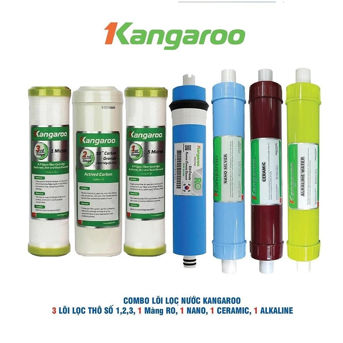 [HÀNG CHÍNH HÃNG] Combo 7 lõi lọc nước Kangaroo (Số 123, RO Dupon, Nano, Ceramic,Alkaline) Giá 1,600,000 Đồng*Miễn phí vận chuyển