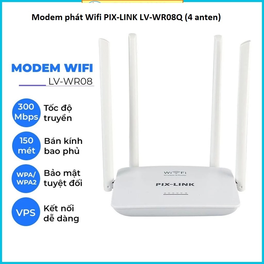 Modem phát Wifi PIX-LINK LV-WR08Q (4 anten) và Usb Thu Sóng Wifi AC1800 7601 (2 anten). NL