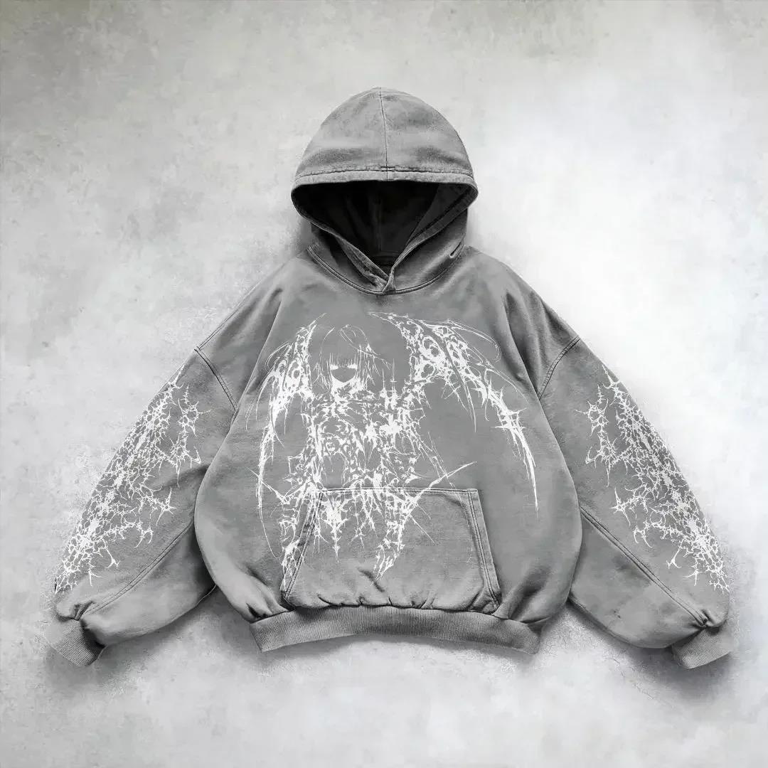 HalloweenHarajuku punk angel gothic in áo hoodies oversized goth new goth streetwear sweatshirt hood