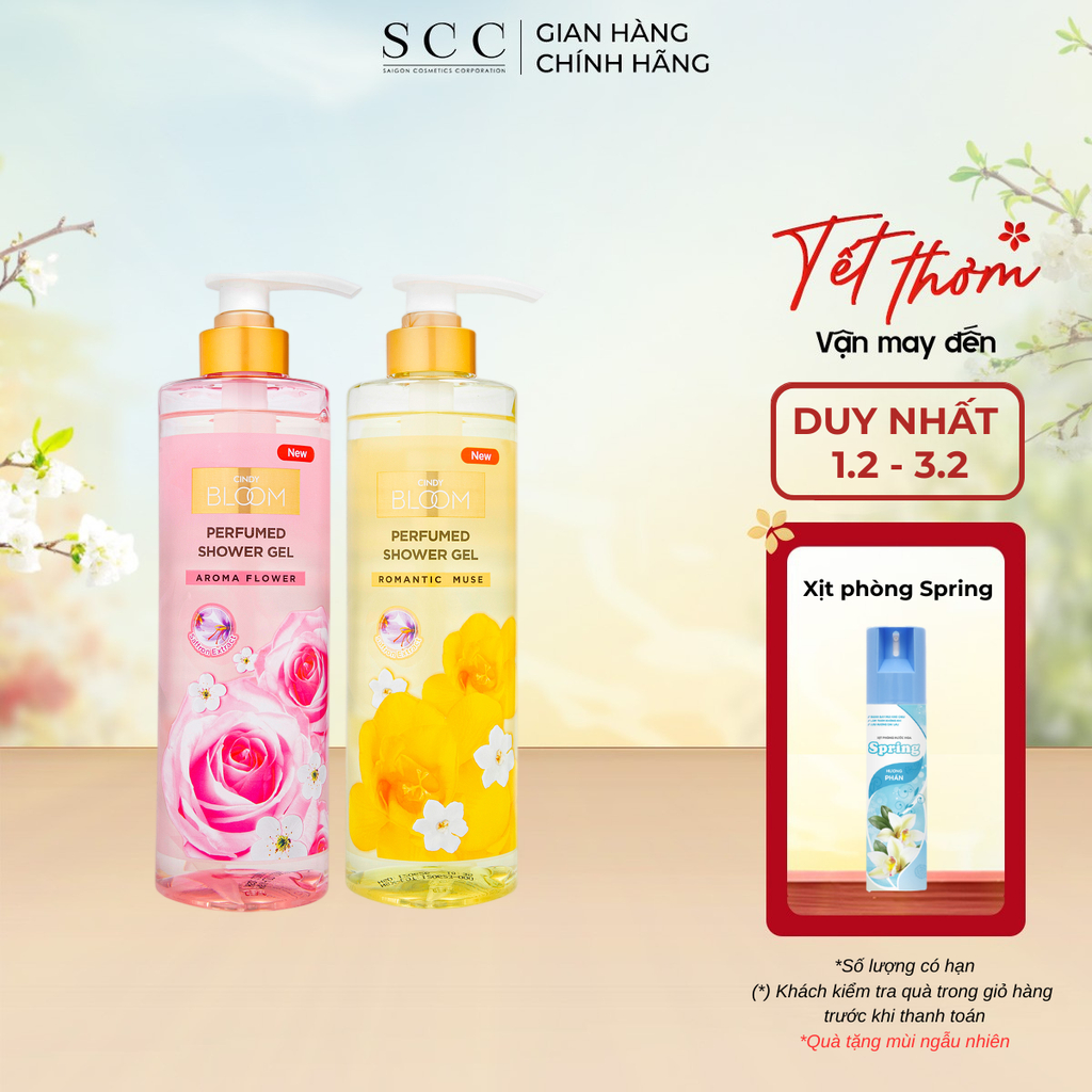 Combo 2 Sữa Tắm Hương Nước Hoa Cindy Bloom Aroma Flower Ngọt Ngào Nữ Tính + Romantic Muse Quyến Rũ L