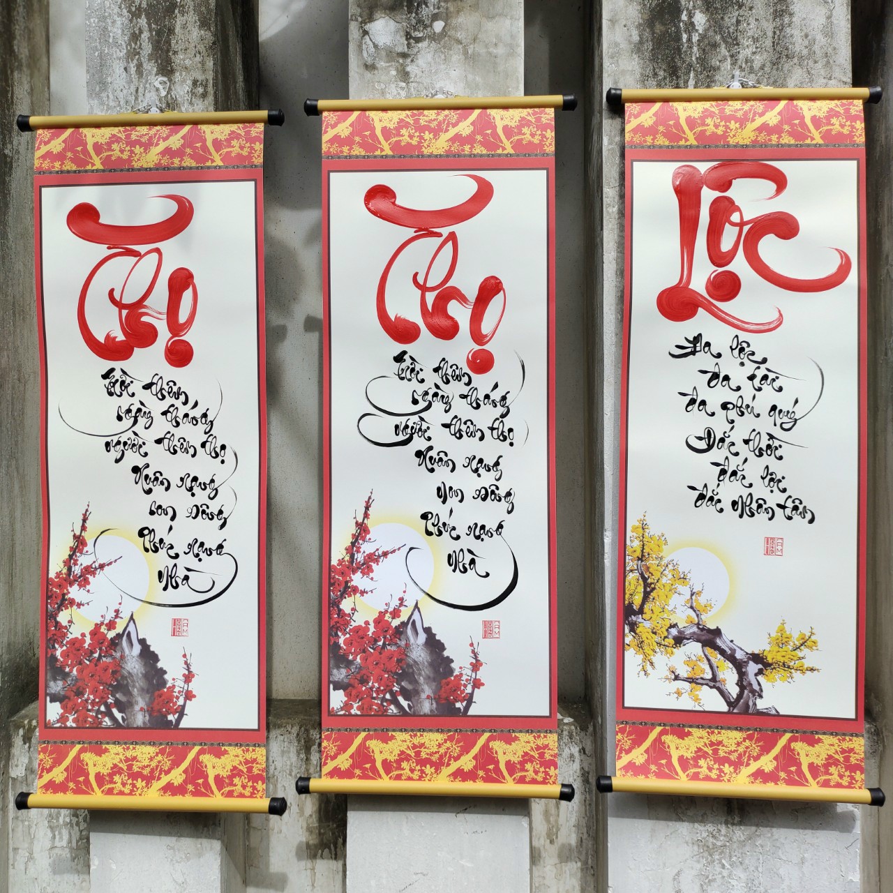 Tranh Treo Tường Quà Tặng Tết - Chữ Phúc Lộc Thọ Thư Pháp đẹp cho Đối Tác Doanh Nghiệp Xưởng Sáo Hoàng Lâm