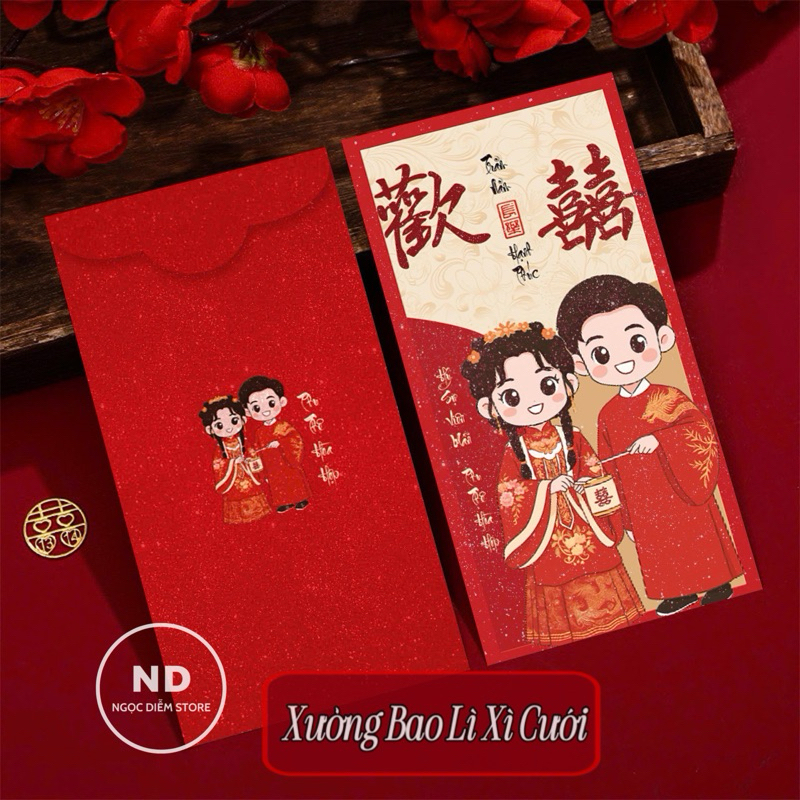 Set 6 bao lì xì cưới kim tuyến phong cách Trung Hoa bao lì xì bưng quả bao lì xì hỷ
