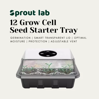 PP Seedling Seed Starter Tray with Lid (Single/5 Pack) 12 holes/12 grow cells | Sprout lab | Hydroponics germination tray | microgreen tray