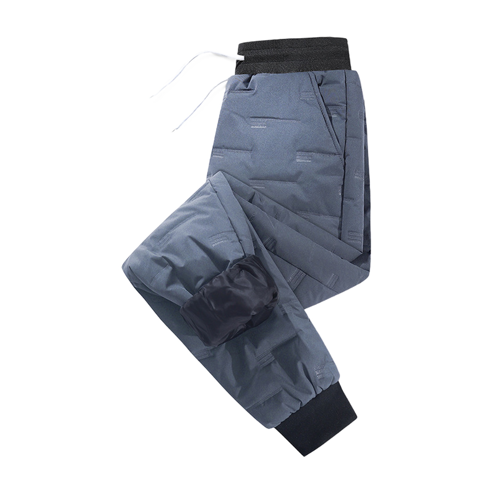 UHH Men Trousers Three-dimensional Pattern Pants Winter Men’s Thick Padded Pants Elastic Waist Drawstring Ankle-banded Warm Trousers for Sport Travel Work – Smooth Surface Solid Color Casual Outdoor - 3