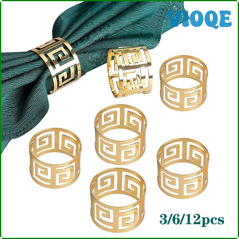 VIOQE 3/6/12pcs European Style Napkin Ring Cloth Napkin Buckle Hollow Pattern Serving Napkins Gold and Silver Wedding Table Decoration AVXCV