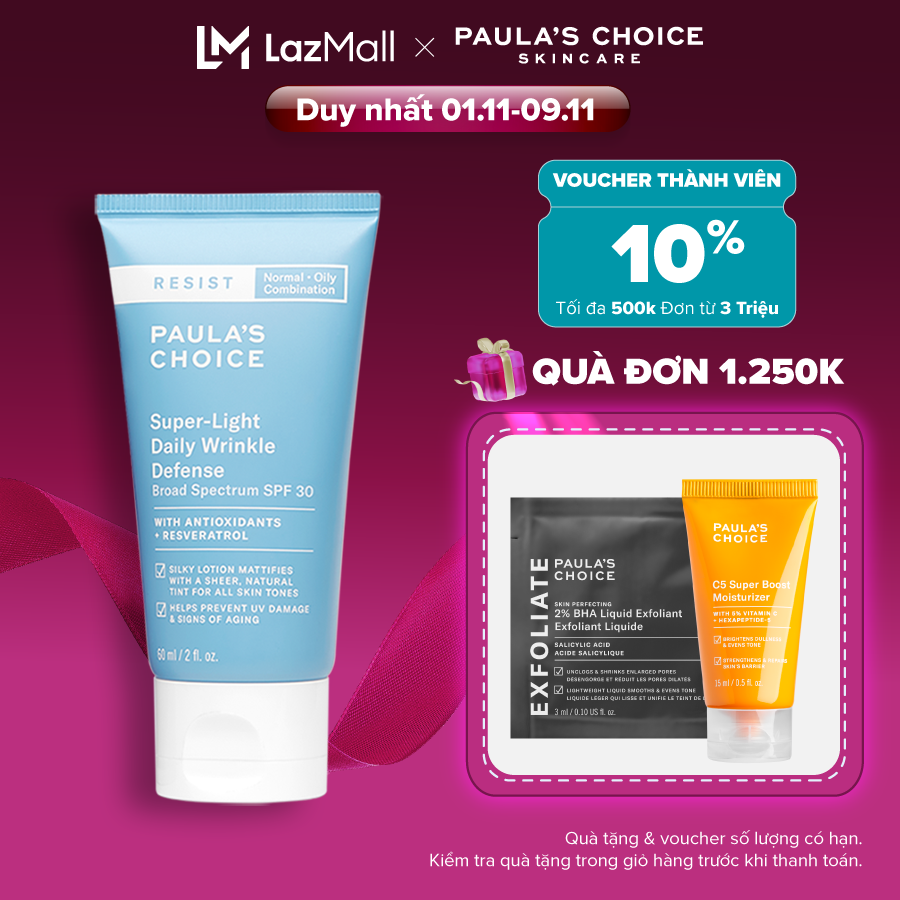 Kem chống nắng dưỡng ẩm đa năng siêu nhẹ không bết dính Paula’s Choice Resist Super - Light Daily Wr