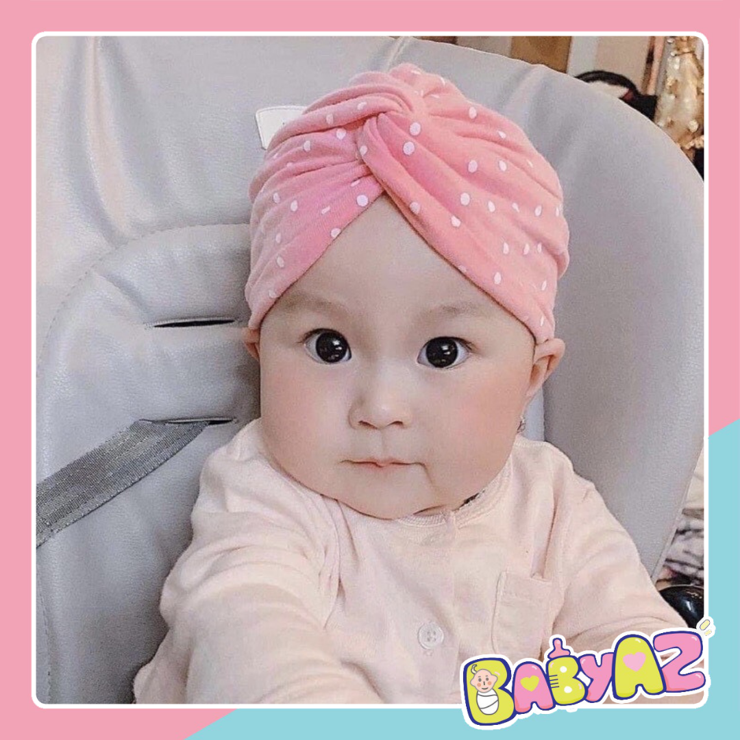 Mũ turban xoắn cho bé gái, nón tuban nơ chéo trùm đầu em bé sơ sinh siêu