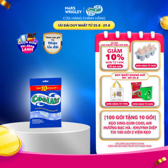 Kẹo Sing-Gum Cool Air Hương Bạc Hà-Khuynh Diệp túi 200 viên tặng 20 viên