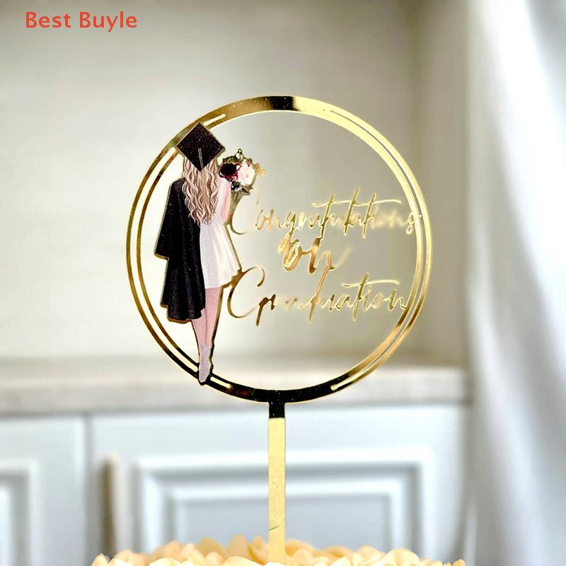 💖Best Buyle 1Pcs Màu Sắc In Acrylic Tiến Sĩ Gown Trở Lại Thông Tư Bánh Trang Trí Plugin Bằng Gỗ Mùa Tốt Nghiệp Nguồn Cung Cấp Bên